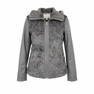 Dennis Basso Sterling Faux Fur Leather Moto Jacket Convertible Vest Grey XS